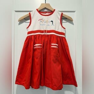 Vintage May Fair Girls Nautical Dolphin Dress Size 6 90s Boutique Red White
